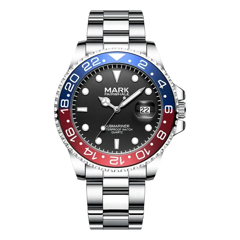 Mark Fairwhale 5140 Men's Watch Luminous Business Date Rotating Timer Waterproof Fashion Stainless Steel Quartz Wristwatch