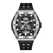 BONEST GATTI Men Automatic Watch Mechanical Wristwatch Luminous Tonneau Case Rubber Strap Stainless Steel Watches
