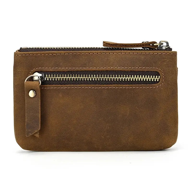 Little Coin Purse Genuine Leather Real Cowhide Men's Leather Short Wallet Mini Purse Men Women Key Wallet Card Zip With Key Ring