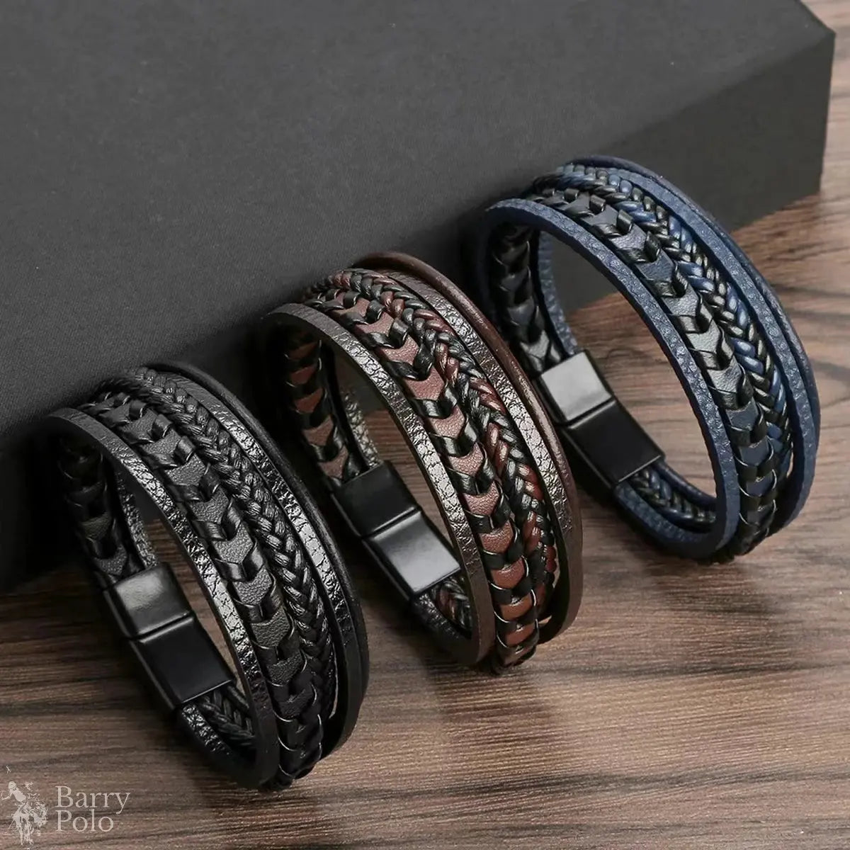 Men’s Multi-Layered Vintage Leather Rope Braided Bracelet - Alloy Magnetic Buckle Barry Polo