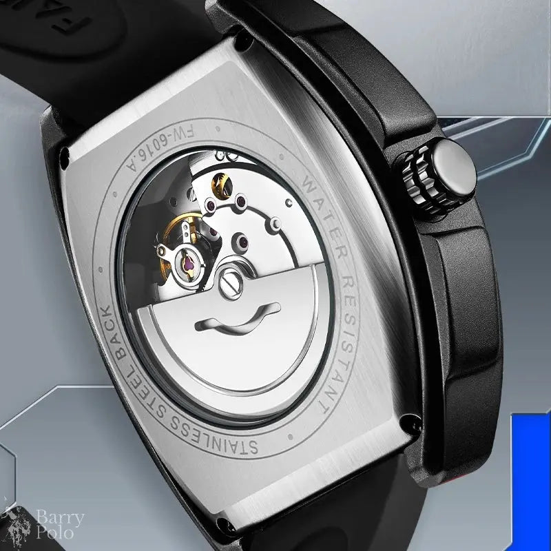 MARK FAIRWHALE New Tonneau Luxury Men Watch Automatic Movement Rubber Strap Date Waterproof Mechanical Watches for Man