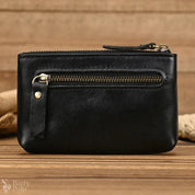 Little Coin Purse Genuine Leather Real Cowhide Men's Leather Short Wallet Mini Purse Men Women Key Wallet Card Zip With Key Ring