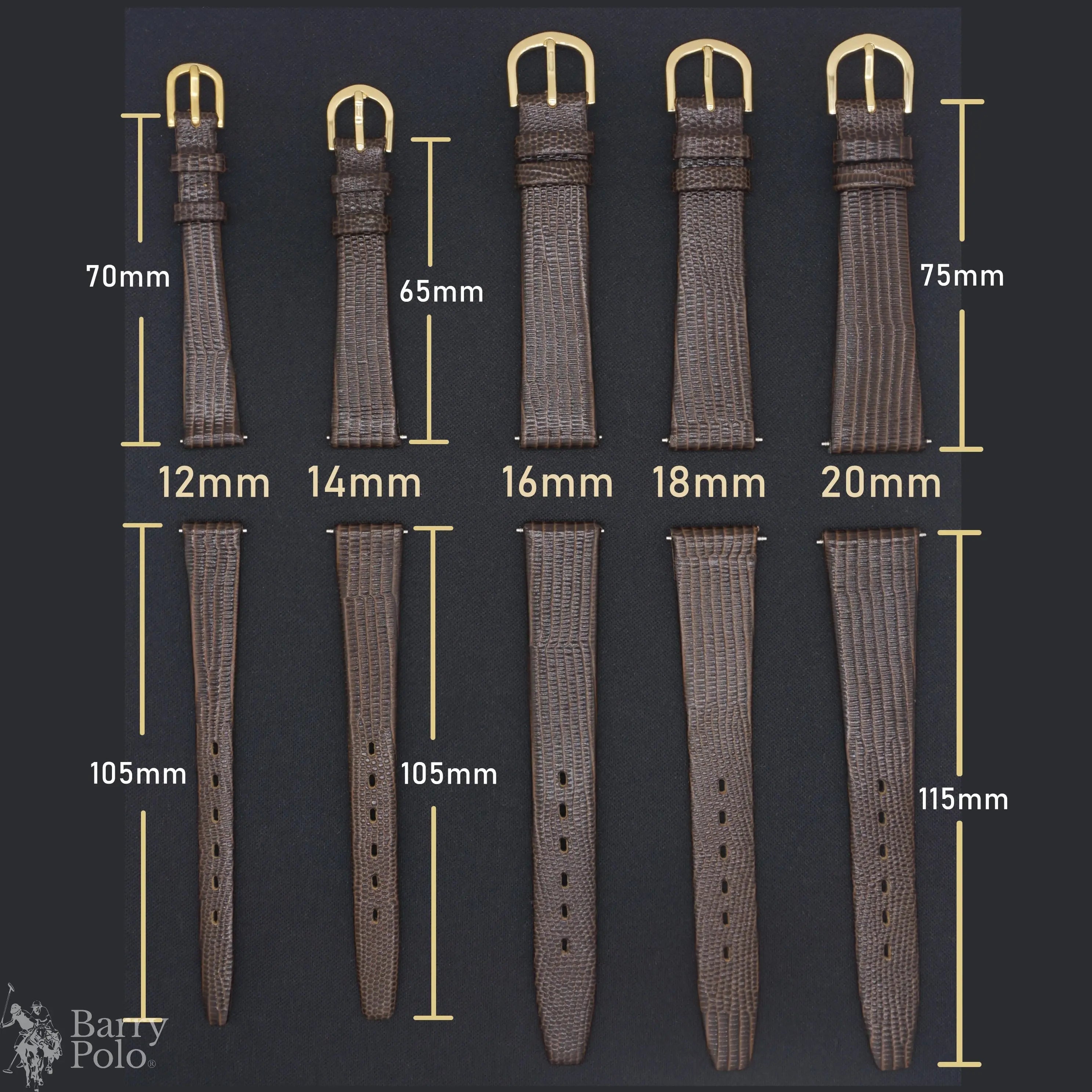 Vintage Lizard Embossed Calf Leather Watch Strap 12-21mm - Thin & Soft Barry Polo