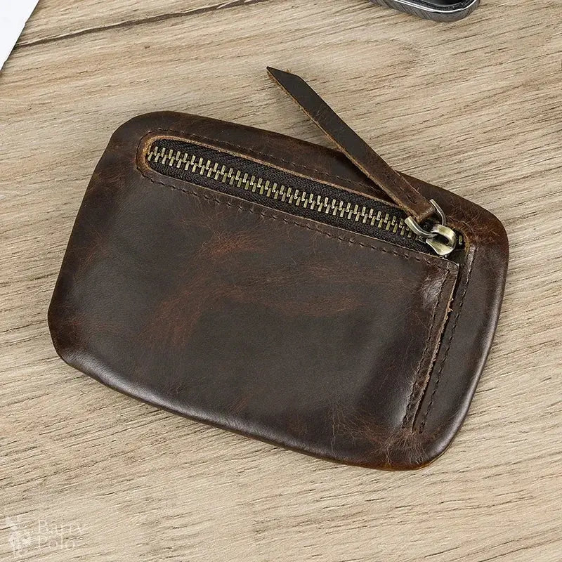 Little Coin Purse Genuine Leather Real Cowhide Men's Leather Short Wallet Mini Purse Men Women Key Wallet Card Zip With Key Ring