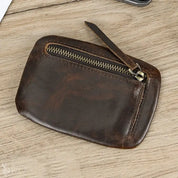 Little Coin Purse Genuine Leather Real Cowhide Men's Leather Short Wallet Mini Purse Men Women Key Wallet Card Zip With Key Ring