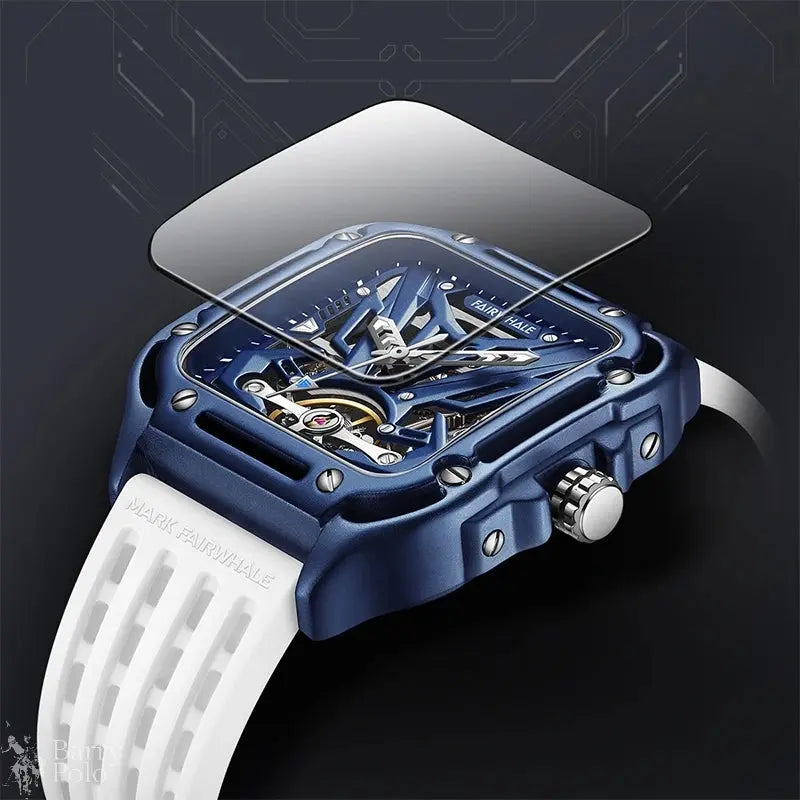 Mark Fairwhale 6530 Fashion Automatic Movement Skeleton Square Dial Sports Waterproof Mechanical Watches for Men with Box