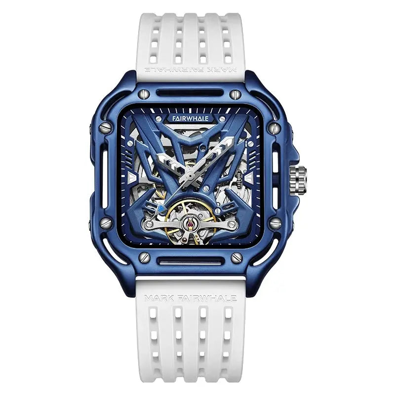 Mark Fairwhale 6530 Fashion Automatic Movement Skeleton Square Dial Sports Waterproof Mechanical Watches for Men with Box