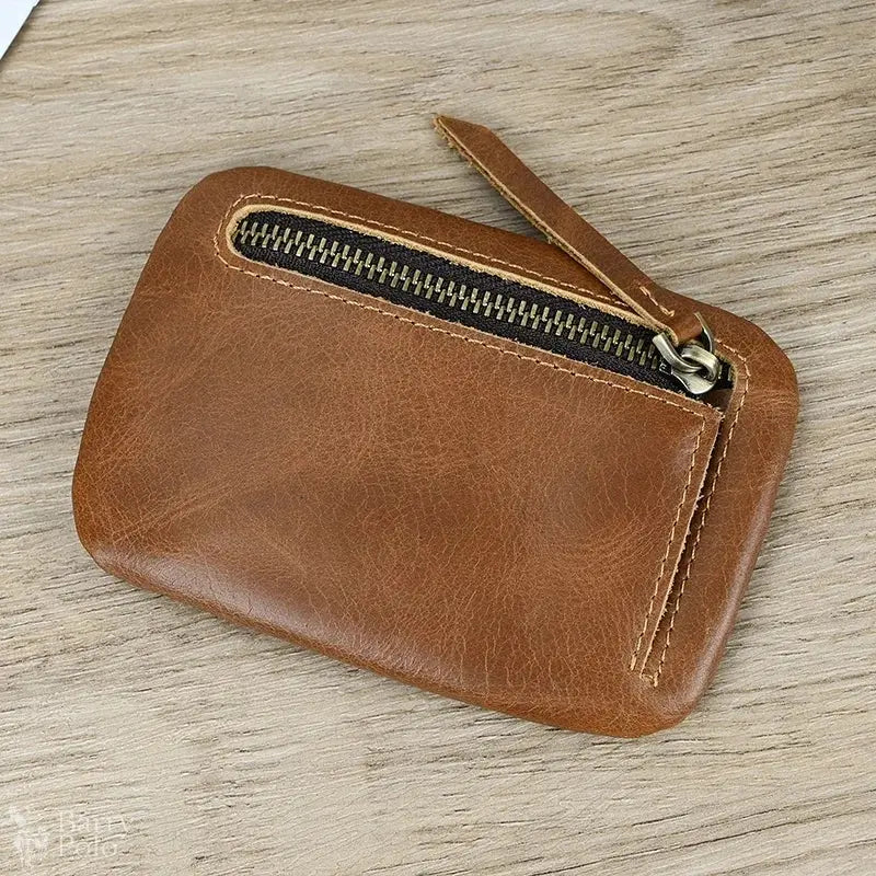 Little Coin Purse Genuine Leather Real Cowhide Men's Leather Short Wallet Mini Purse Men Women Key Wallet Card Zip With Key Ring