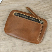Little Coin Purse Genuine Leather Real Cowhide Men's Leather Short Wallet Mini Purse Men Women Key Wallet Card Zip With Key Ring