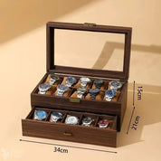 DELESYS New Style Retro Wood Grain Leather Watch Box Brown Wood Grain PU  Dustproof Glass Display Clamshell Watch Storage Box