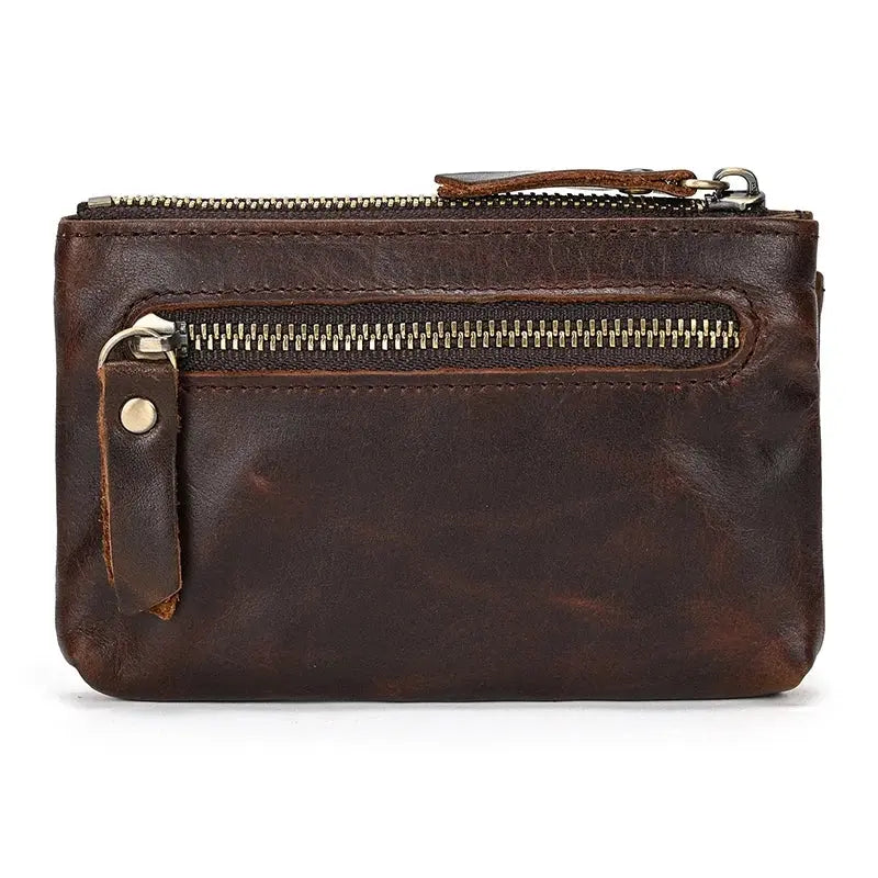 Little Coin Purse Genuine Leather Real Cowhide Men's Leather Short Wallet Mini Purse Men Women Key Wallet Card Zip With Key Ring