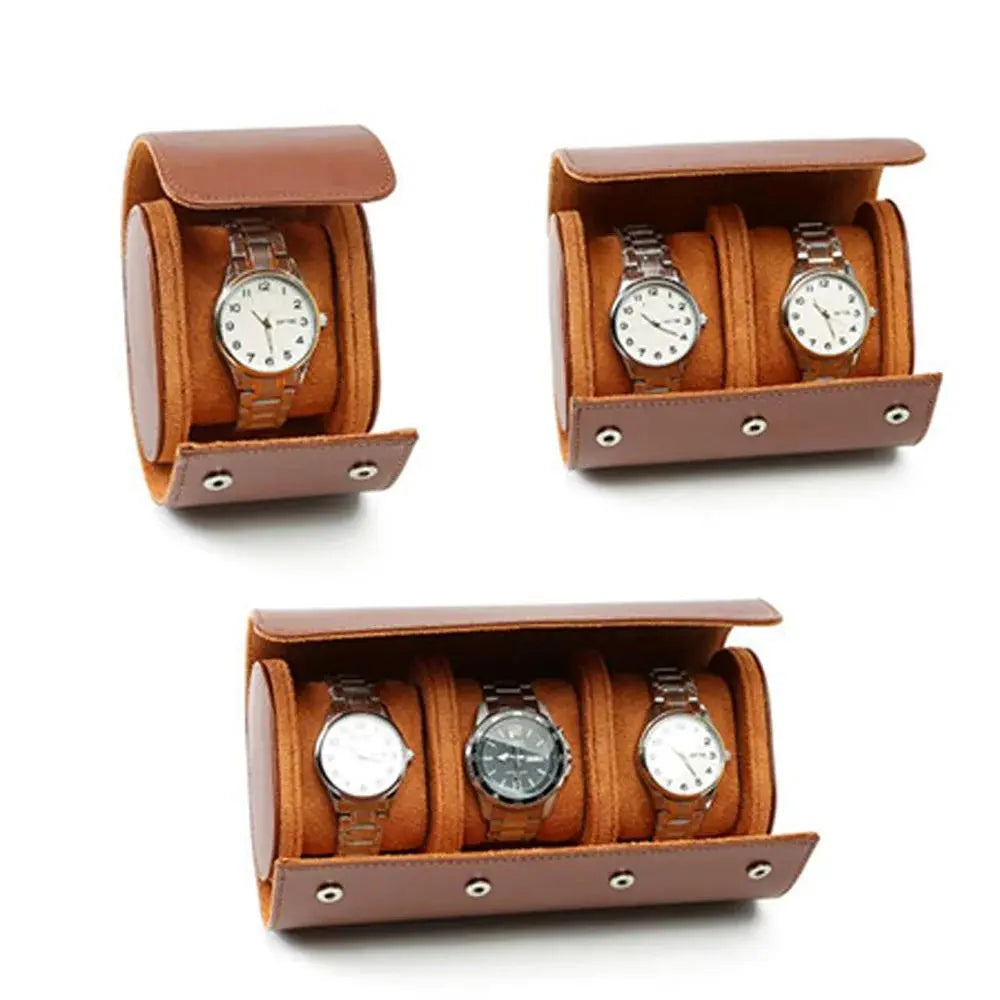 3-Slot Watch Roll Travel Case Portable Vintage Leather Watch Display Case Storage Box Watch Organizers Men Christmas Gift