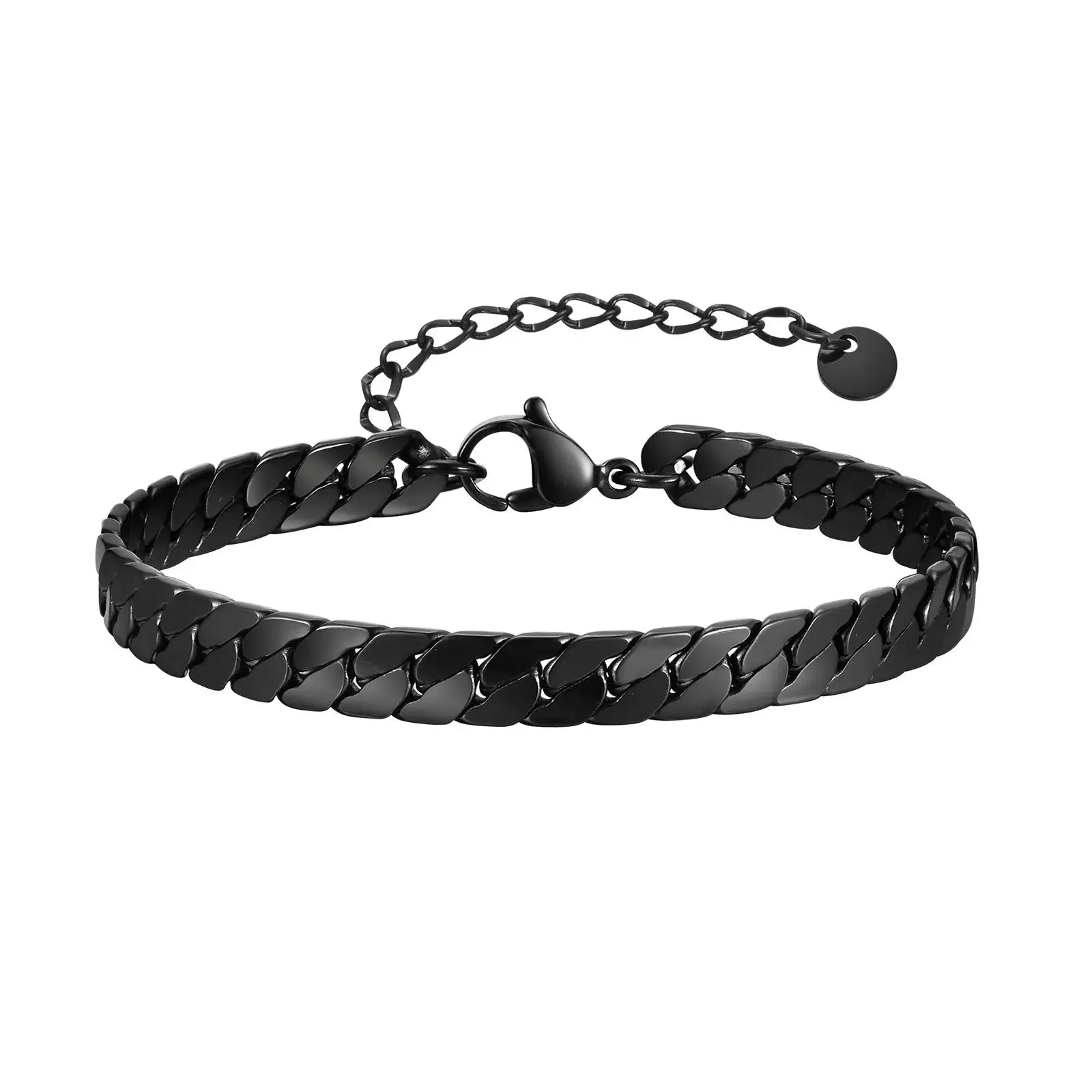 Gothic Black Cuban Chain Bracelet - Stainless Steel Miami Curb Links Barry Polo