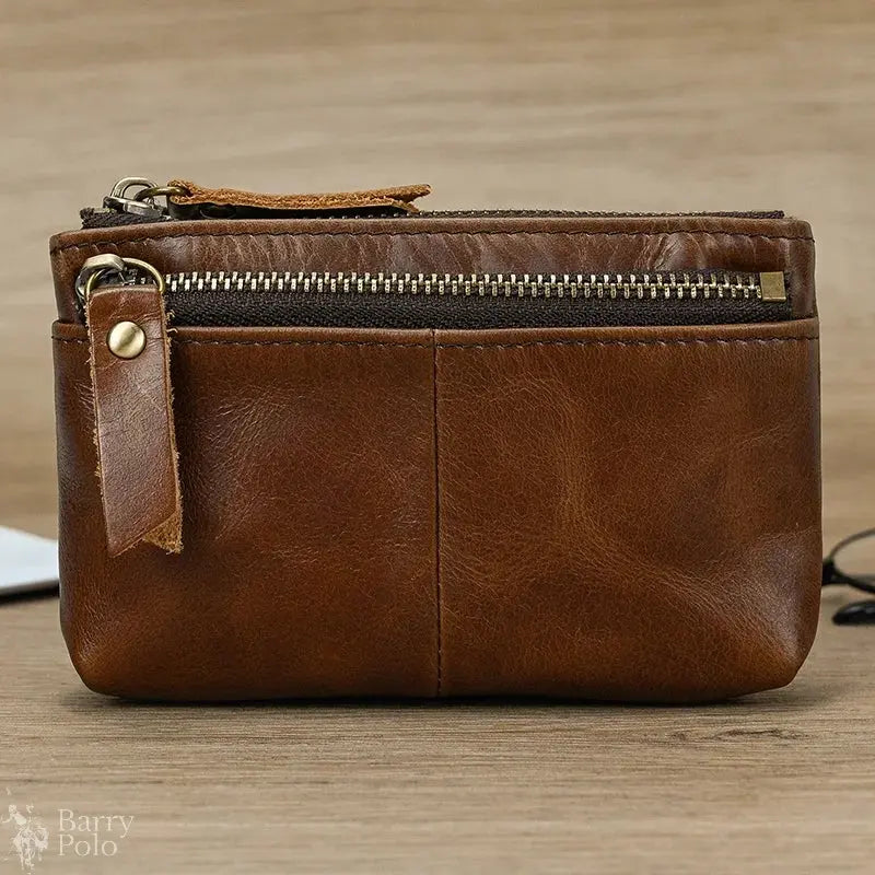 Little Coin Purse Genuine Leather Real Cowhide Men's Leather Short Wallet Mini Purse Men Women Key Wallet Card Zip With Key Ring