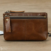 Little Coin Purse Genuine Leather Real Cowhide Men's Leather Short Wallet Mini Purse Men Women Key Wallet Card Zip With Key Ring