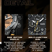 MARK FAIRWHALE Watches for Man 5024 Trend Brown High End Quartz Wristwatches MultiFunctional Date Luminous Waterproof Men Watch