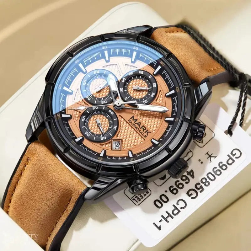 MARK FAIRWHALE Watches for Man 5024 Trend Brown High End Quartz Wristwatches MultiFunctional Date Luminous Waterproof Men Watch