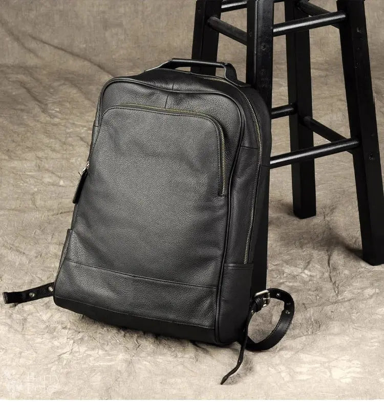 Barry Polo High Quality Leather Backpack - Black Men’s Daily Rucksack Barry Polo