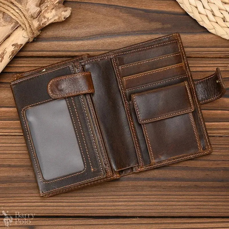 Newsbirds Vintage Leather Short Wallet For Men Male Short Purse With Clip Buton Bifold Wallet With Coin Purse Pocket