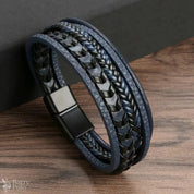 Men’s Multi-Layered Vintage Leather Rope Braided Bracelet - Alloy Magnetic Buckle Barry Polo