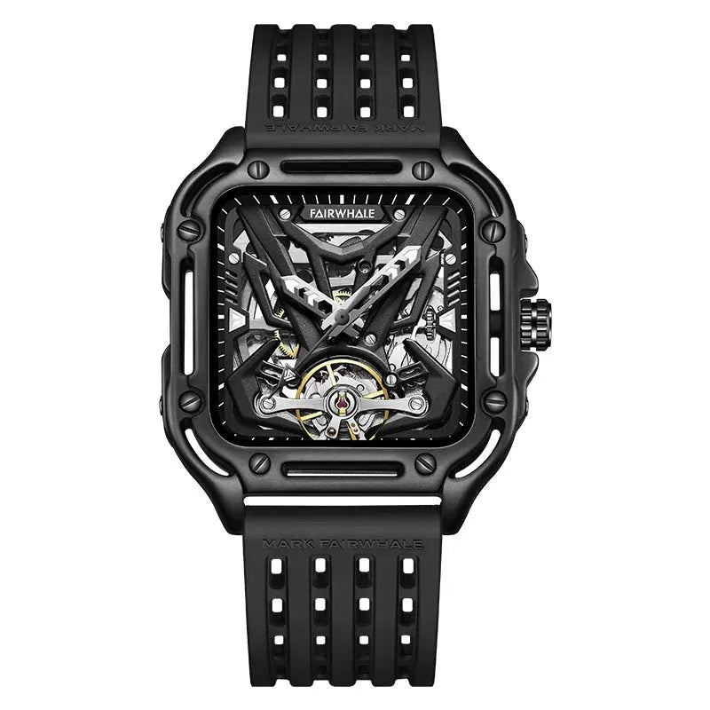 Mark Fairwhale 6530 Fashion Automatic Movement Skeleton Square Dial Sports Waterproof Mechanical Watches for Men with Box