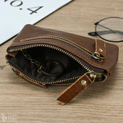 Little Coin Purse Genuine Leather Real Cowhide Men's Leather Short Wallet Mini Purse Men Women Key Wallet Card Zip With Key Ring