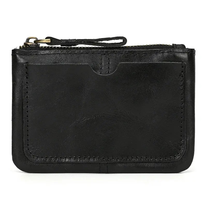 Little Coin Purse Genuine Leather Real Cowhide Men's Leather Short Wallet Mini Purse Men Women Key Wallet Card Zip With Key Ring