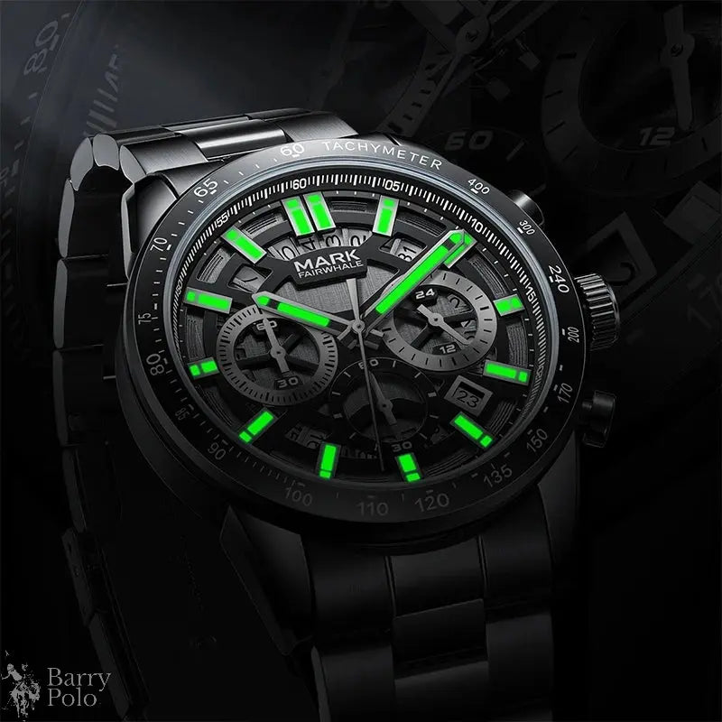 Mark Fairwhale 5880 Mens Watch Business Quartz Wristwatch Original Stainless Steel Chronograph Waterproof Watches for Men