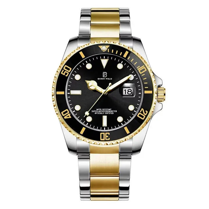 BARRY POLO Unique Design Sport Date Watch for Men Luxury Rotatable Bezel Crystal Stainless Steel Quartz Wristwatches