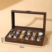 DELESYS New Style Retro Wood Grain Leather Watch Box Brown Wood Grain PU  Dustproof Glass Display Clamshell Watch Storage Box