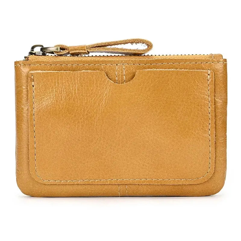 Little Coin Purse Genuine Leather Real Cowhide Men's Leather Short Wallet Mini Purse Men Women Key Wallet Card Zip With Key Ring