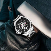 Mark Fairwhale 6140 Fashion Men's Watches Hollow Out Waterproof Stainless Steel Luminous Business Mechanical Watch For Men