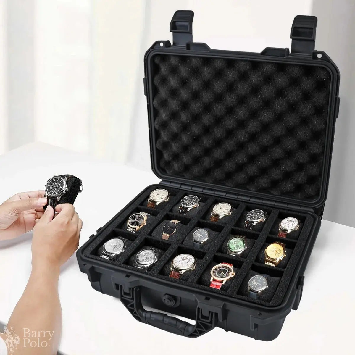 15 Slots Waterproof Watch Box,Collection Watch Antique Portable Moisture-proof Mildew-proof Protective Safety Case With Sponge