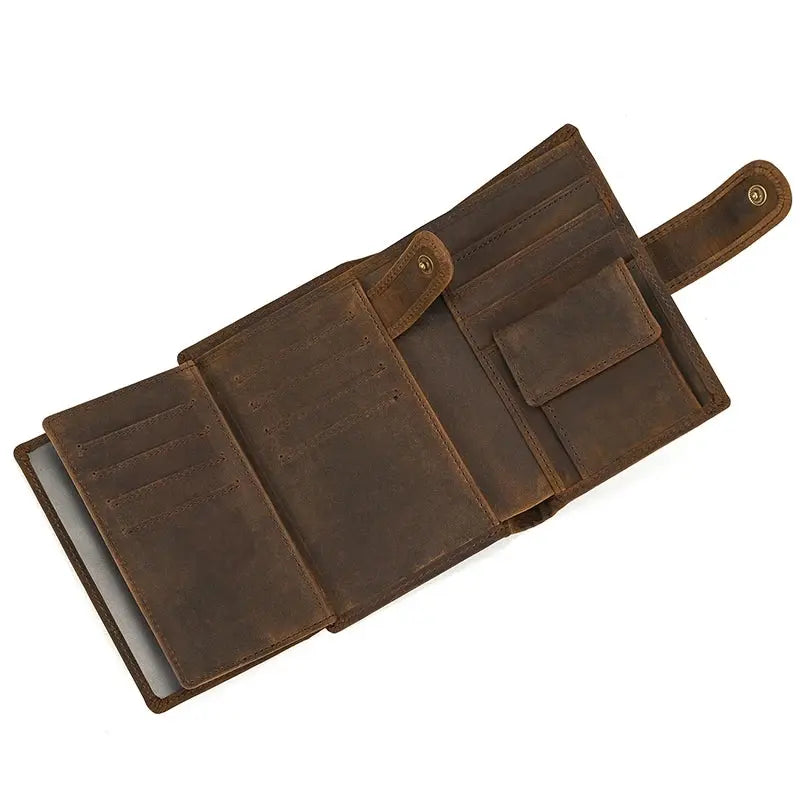 Newsbirds Vintage Leather Short Wallet For Men Male Short Purse With Clip Buton Bifold Wallet With Coin Purse Pocket