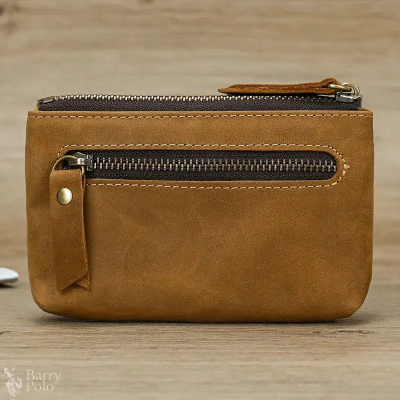 Little Coin Purse Genuine Leather Real Cowhide Men's Leather Short Wallet Mini Purse Men Women Key Wallet Card Zip With Key Ring