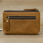 Little Coin Purse Genuine Leather Real Cowhide Men's Leather Short Wallet Mini Purse Men Women Key Wallet Card Zip With Key Ring