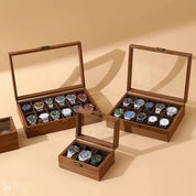 DELESYS New Style Retro Wood Grain Leather Watch Box Brown Wood Grain PU  Dustproof Glass Display Clamshell Watch Storage Box