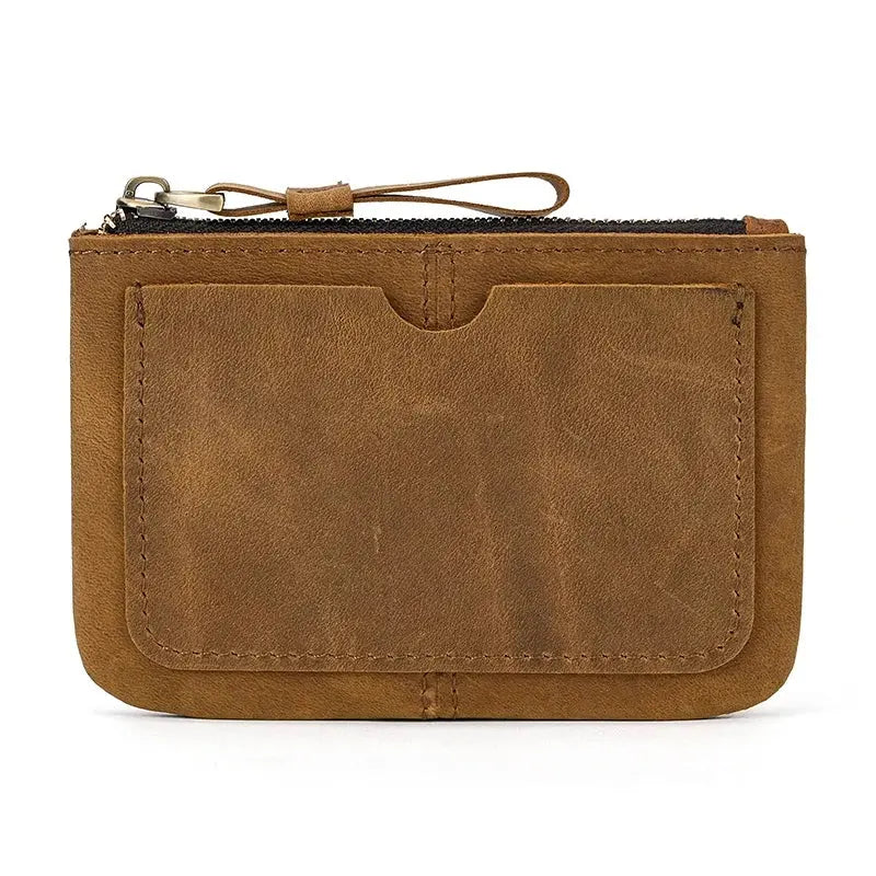 Little Coin Purse Genuine Leather Real Cowhide Men's Leather Short Wallet Mini Purse Men Women Key Wallet Card Zip With Key Ring