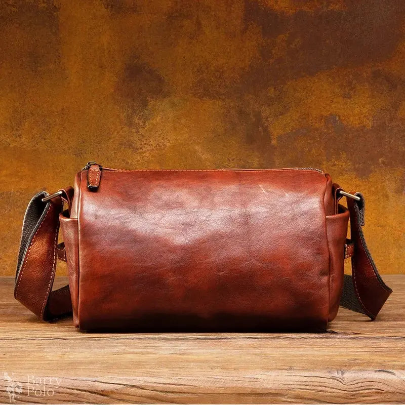 Barry Polo Retro Leather Men’s Messenger Bag - Hand-Painted Bucket Backpack Barry Polo