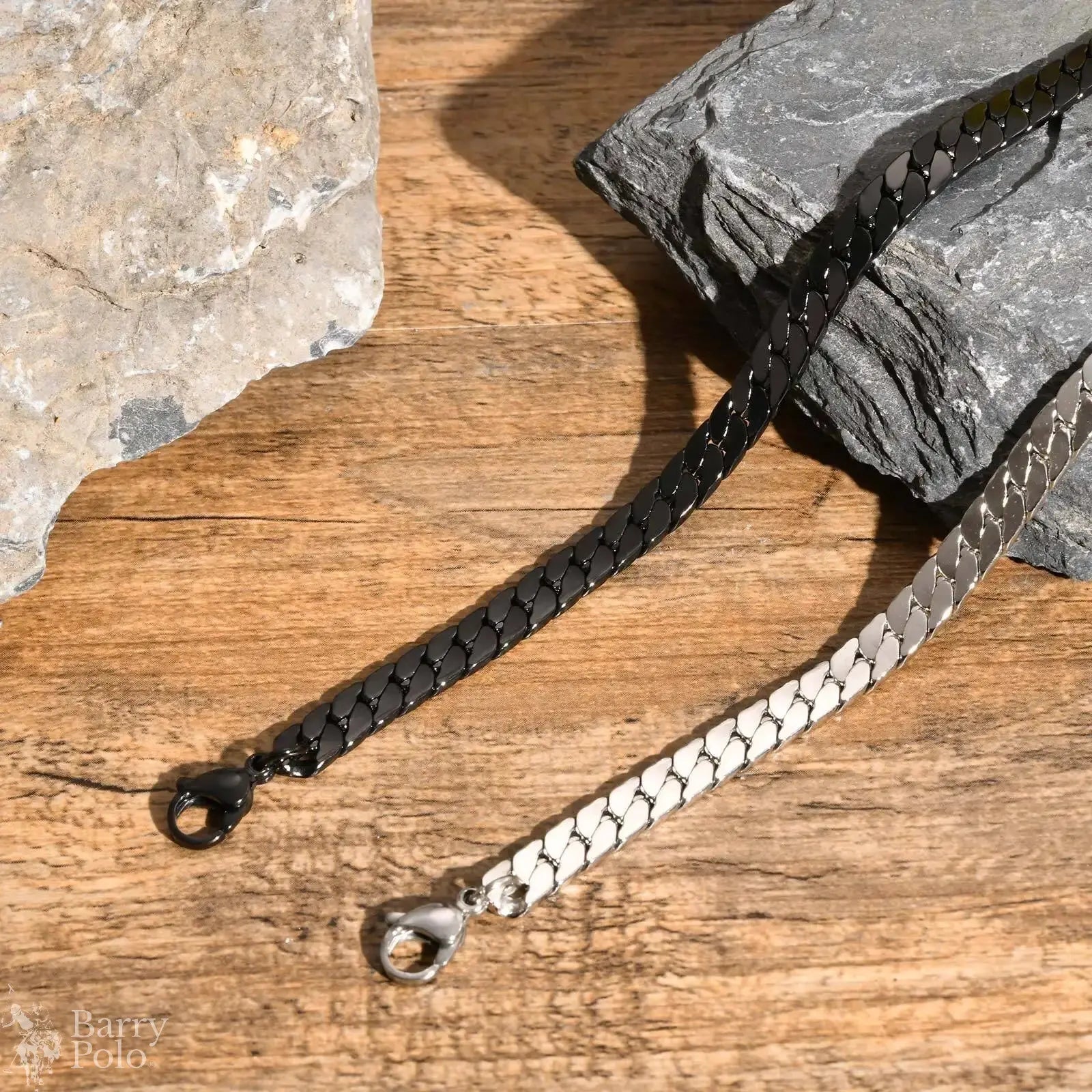 Gothic Black Cuban Chain Bracelet - Stainless Steel Miami Curb Links Barry Polo