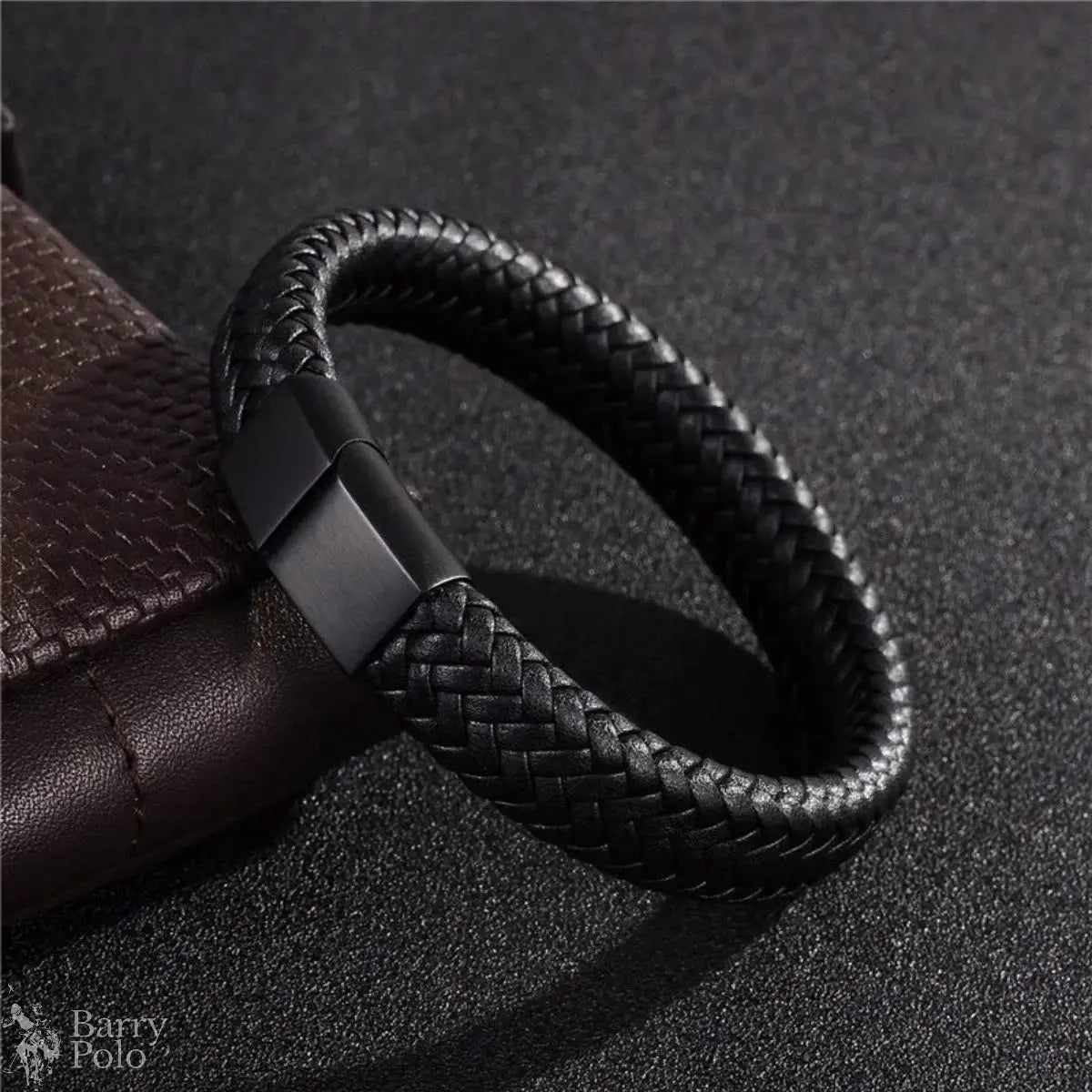 Barry Polo Retro Men’s Leather Open Bangle - Multi-Size Woven Hand Rope Gift Barry Polo
