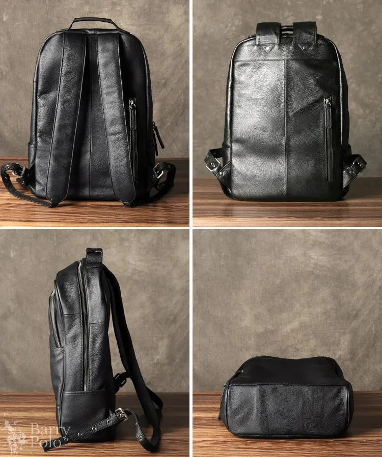Barry Polo High Quality Leather Backpack - Black Men’s Daily Rucksack Barry Polo