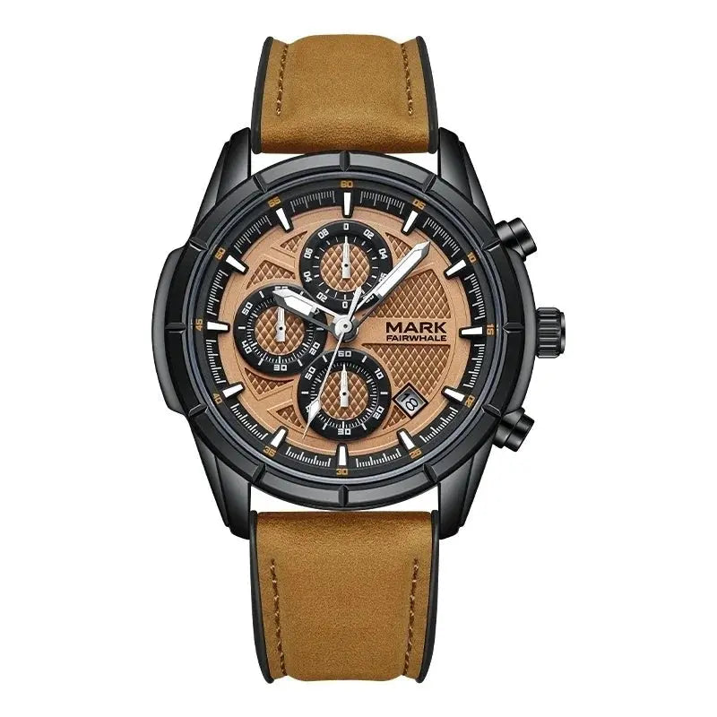 MARK FAIRWHALE Watches for Man 5024 Trend Brown High End Quartz Wristwatches MultiFunctional Date Luminous Waterproof Men Watch