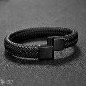 Barry Polo Retro Men’s Leather Open Bangle - Multi-Size Woven Hand Rope Gift Barry Polo