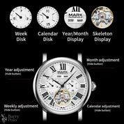 MARK FAIRWHALE 6017  Fashion Automatic Watches Moon Display Year Multi Functional Waterproof Mechanical Watches for Man