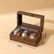 DELESYS New Style Retro Wood Grain Leather Watch Box Brown Wood Grain PU  Dustproof Glass Display Clamshell Watch Storage Box