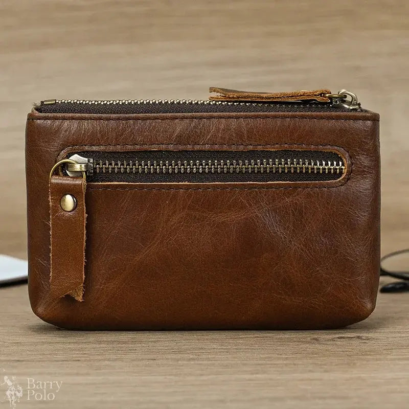 Little Coin Purse Genuine Leather Real Cowhide Men's Leather Short Wallet Mini Purse Men Women Key Wallet Card Zip With Key Ring